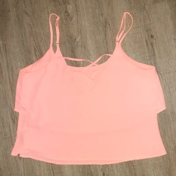 Day-Glo Neon Retro Pink Camisole Top * Pinky-Orange Coral * Lattice * XL * EUC * - Picture 5 of 8